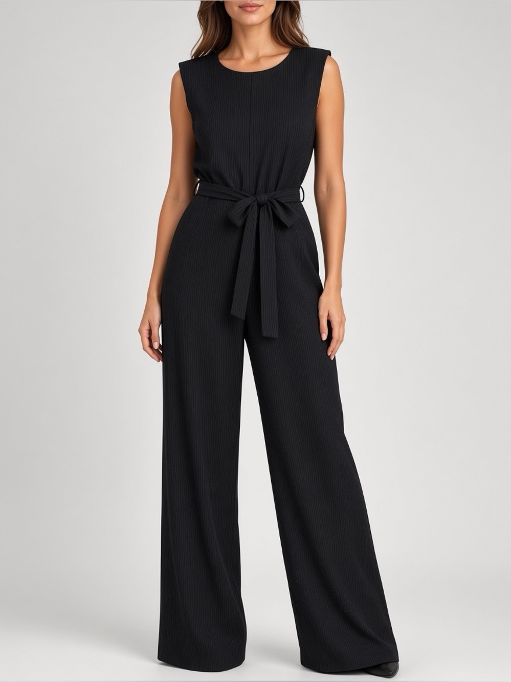 Max Studio Black Sleeveless Tie-Waist Jumpsuit